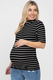 Black Striped Mock Neck Maternity Top