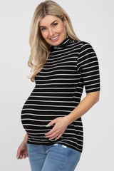 Black Striped Mock Neck Maternity Top