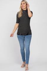 Black Striped Mock Neck Maternity Top