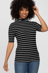 Black Striped Mock Neck Maternity Top