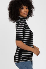 Black Striped Mock Neck Top