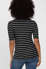 Black Striped Mock Neck Top