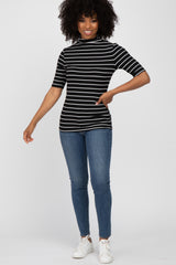 Black Striped Mock Neck Top