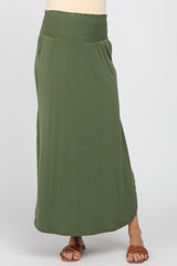 Olive Smocked Maternity Maxi Skirt