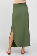 Olive Smocked Maternity Maxi Skirt