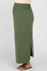 Olive Smocked Maternity Maxi Skirt