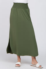 Olive Smocked Maxi Skirt