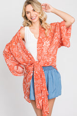 Orange Floral Side Slit Cover Up