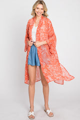 Orange Floral Side Slit Cover Up