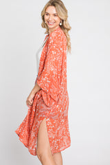 Orange Floral Side Slit Cover Up