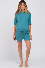 Teal Pocket Front Maternity Pajama Short Set