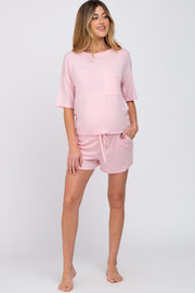 Pink Pocket Front Maternity Pajama Short Set