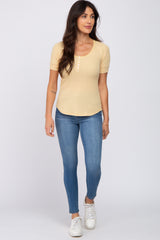 Yellow Waffle Knit Short Sleeve Top