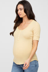 Yellow Waffle Knit Maternity Short Sleeve Top