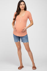 Peach Waffle Knit Maternity Short Sleeve Top