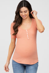 Peach Waffle Knit Maternity Short Sleeve Top