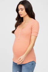 Peach Waffle Knit Maternity Short Sleeve Top