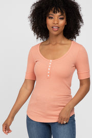 Peach Waffle Knit Short Sleeve Top