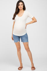 Cream Waffle Knit Maternity Short Sleeve Top