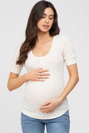 Cream Waffle Knit Maternity Short Sleeve Top