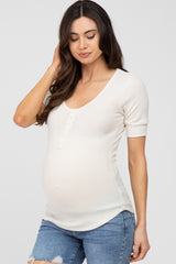 Cream Waffle Knit Maternity Short Sleeve Top