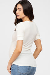 Cream Waffle Knit Maternity Short Sleeve Top