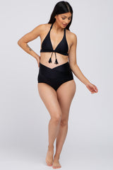 Black Crisscross High Waist Maternity Bikini Bottoms