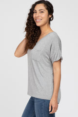 Heather Grey Basic Pocket Front Short Sleeve Top