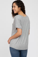 Heather Grey Basic Pocket Front Short Sleeve Top