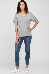 Heather Grey Basic Pocket Front Short Sleeve Top