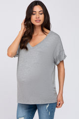 Heather Grey Basic Pocket Front Short Sleeve Maternity Top