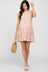 Peach Ruffle Mock Neck Maternity Mini Dress