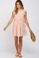 Peach Ruffle Mock Neck Mini Dress