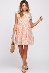 Peach Ruffle Mock Neck Mini Dress