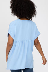 Light Blue V-Neck Rolled Cuff Blouse