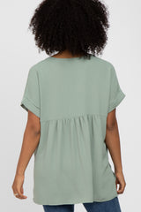 Light Olive V-Neck Rolled Cuff Blouse