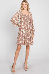 Taupe Floral Smocked Off Shoulder Maternity Dress