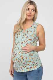 Mint Green Floral Split Neck Maternity Tank Top