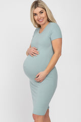 Light Olive Ribbed Fitted Maternity Dress