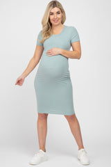 Light Olive Ribbed Fitted Maternity Dress