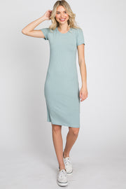 Light Olive Ribbed Fitted Dress