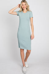 Light Olive Ribbed Fitted Maternity Dress