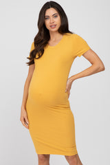 Yellow Ribbed Fitted Maternity Dress