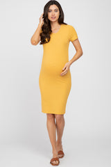 Yellow Ribbed Fitted Maternity Dress