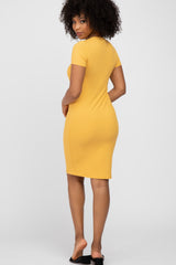 Yellow Ribbed Fitted Dress