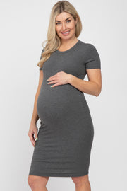 Charcoal Ribbed Fitted Maternity Dress