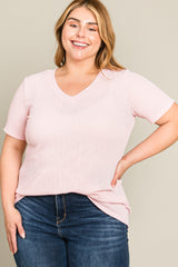 Pink Textured V-Neck Maternity Plus Top