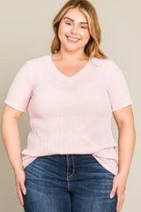 Pink Textured V-Neck Plus Top