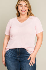 Pink Textured V-Neck Plus Top