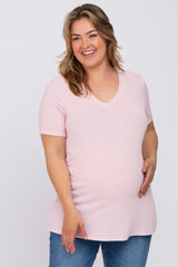 Pink Textured V-Neck Maternity Plus Top